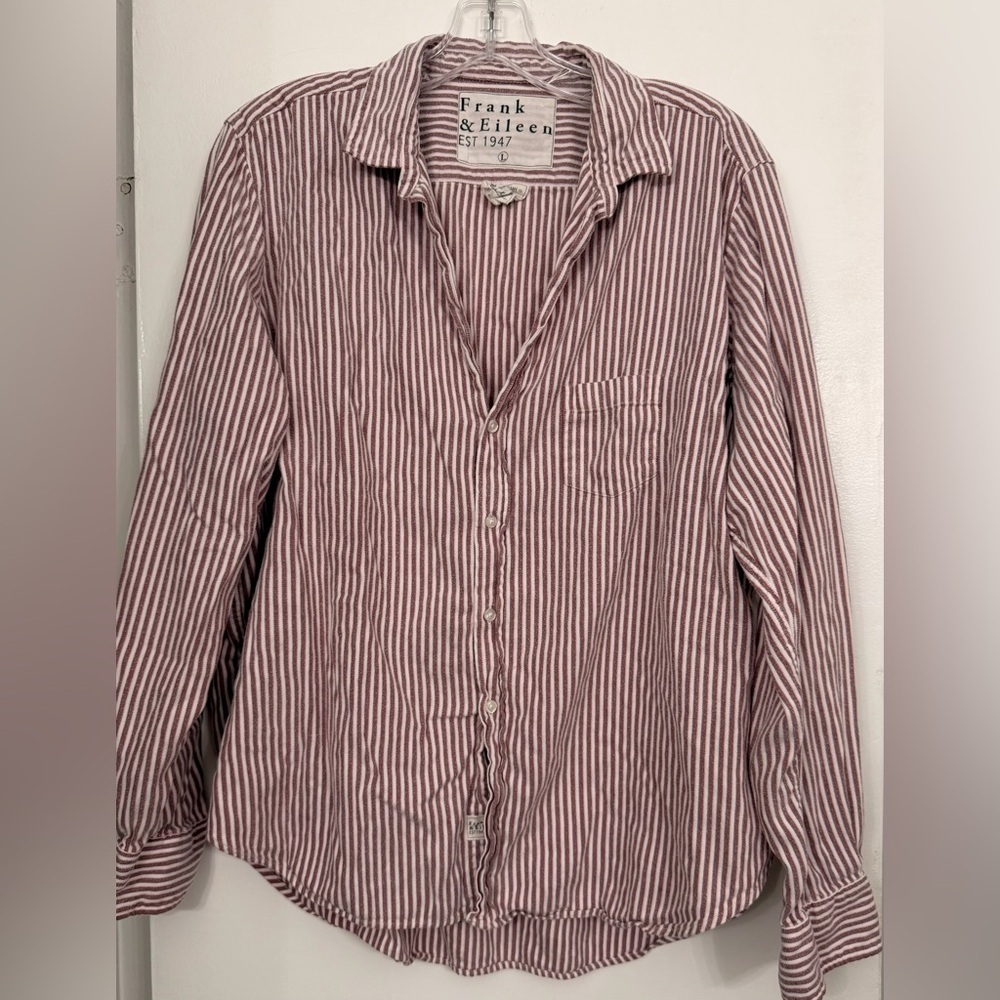 Frank & Eileen Eileen Button Down Shirt Pink & White Stripe Size Large - Picture 2 of 6